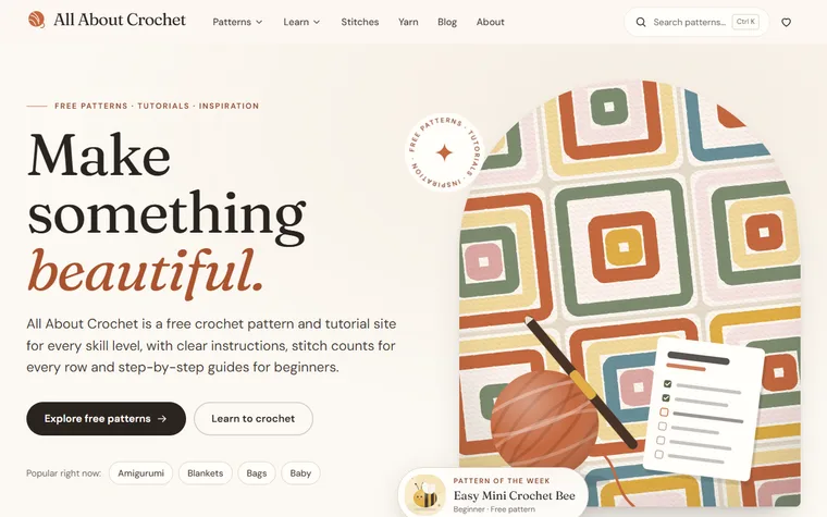 Aperçu du site All About Crochet créé par ANIMA